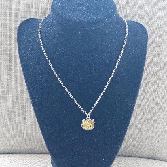 Sanrio Necklace Hello Kitty Yellow Tone Pendant Silver Tone Chain Jewelry - Picture 4 of 11